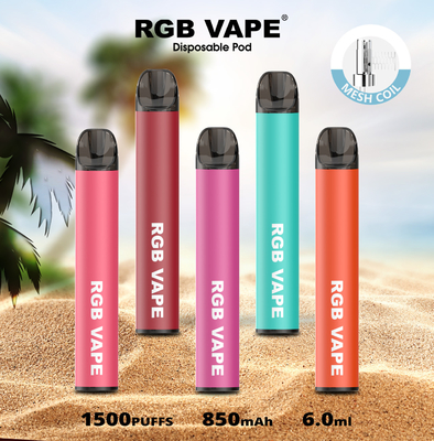 RGBvape SS304 Ecig 1500 puff Perangkat vape sekali pakai Dengan Mesh Coil