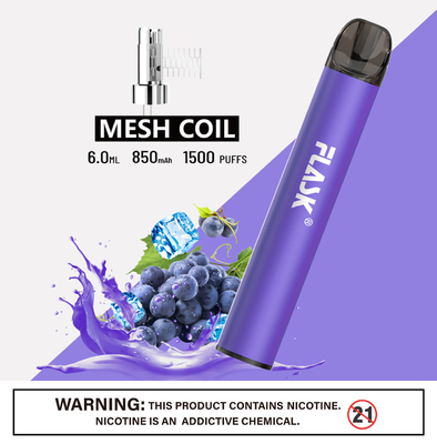 RGBvape SS304 Ecig 1500 puff Perangkat vape sekali pakai Dengan Mesh Coil